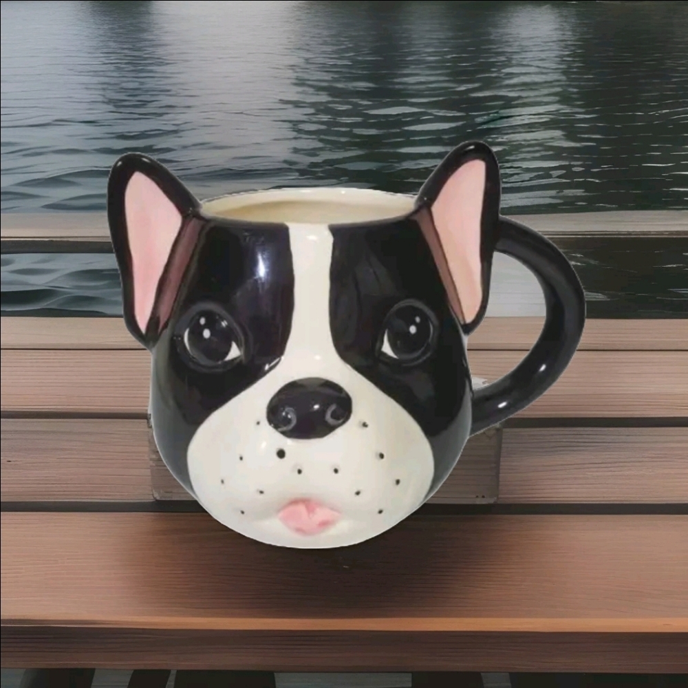 Frenchie Dog Puppy Coffee Mug Cup 3D gift black white pink 20 fl oz *